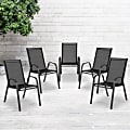 Flash Furniture Brazos Outdoor Stack Chairs, Set Of 5 Chairs, Black