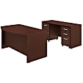 Bush Business Furniture Studio C Bow Front Desk And Credenza With Mobile File Cabinets, 60"W x 36"D, Harvest Cherry, Premium Installation