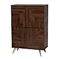 Baxton Studio Graceland 32"W Mid-Century Modern Transitional Finished Wood Shoe Cabinet, Walnut Brown/Gold 1 thumbnail image