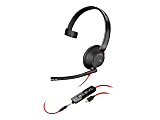 Poly Blackwire C5210 USB-C Headset + Inline Cable (Bulk Qty.50) - Mono - USB Type C, Mini-phone (3.5mm) - Wired - 32 Ohm - 20 Hz - 20 kHz - On-ear - Monaural - Ear-cup - 7.10 ft Cable - Omni-directional Microphone - Noise Canceling - Black