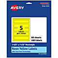 Avery® Print-To-The-Edge Labels With Sure Feed® Technology, 94231-NYP80, Rectangle, 1-1/2" x 7-1/2", Matte Neon Yellow, Pack of 400