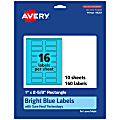 Avery® Print-To-The-Edge Labels With Sure Feed® Technology And Easy Peel®, 94201-BBP10, Rectangle, 1" x 2-5/8", Matte Bright Blue, Pack of 160 1 thumbnail image