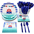 Disposable Dinnerware Set - Serves 24 - Nautical Themed Baby Shower Party Supplies, Includes Plastic Knives, Spoons, Forks, Paper Plates, Napkins, Cups