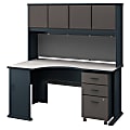 Bush Business Furniture Office Advantage Left Corner Desk With Hutch And Mobile File Cabinet, Slate/White Spectrum, Premium Installation
