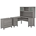 Bush Business Furniture Somerset 60"W L-Shaped Corner Desk With Hutch And Lateral File Cabinet, Platinum Gray, Standard Delivery