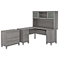 Bush Furniture Somerset 60"W L-Shaped Desk With Hutch And Lateral File Cabinet, Platinum Gray, Standard Delivery