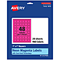 Avery® Print-To-The-Edge Labels With Sure Feed® Technology And Easy Peel® Label Feature, 94103-NMP20, Square, 1" x 1", Matte Neon Magenta, Pack of 960 1 thumbnail image