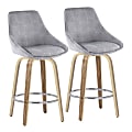 LumiSource Diana Fixed-Height Counter Stools With Wood Legs And Round Footrests, Corduroy, Gray/Zebra/Chrome, Set Of 2 Stools