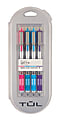 TUL® GL Series Retractable Gel Pens, Needle Point, 0.5 mm, Silver Barrel, Assorted Ink, Pack Of 4 Pens