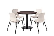KFI Studios Midtown Pedestal Round Standard Height Table Set With Imme Armless Chairs, 31-3/4”H x 22”W x 19-3/4”D, Cafelle Top/Black Base/White Chairs