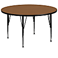 Flash Furniture Round Thermal Laminate Activity Table With Short Height-Adjustable Legs, 25-1/8" x 60", Oak