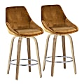 LumiSource Diana Fixed-Height Counter Stools With Wood Legs And Round Footrests, Yellow/Zebra/Chrome, Set Of 2 Stools