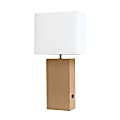 Elegant Designs Modern Leather/Fabric Desk Lamp With USB Port, 21"H, White Shade/Beige Base