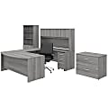 Bush Business Furniture Studio C 72"W U-Shaped Desk With Hutch, Bookcase, File Cabinets And Mid-Back Office Chair, Platinum Gray, Premium Installation