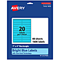 Avery® Printable Labels With Sure Feed® Technology, 94202-BBP80, Rectangle, 1" x 4", Matte Bright Blue, Pack of 1600 1 thumbnail image