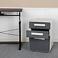 Flash Furniture Ergonomic 21"D Vertical 3-Drawer Mobile Locking File Cabinet, White/Charcoal