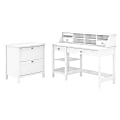 Bush Furniture Broadview 54"W Computer Desk With Shelves, Desktop Organizer And Lateral File Cabinet, Pure White, Standard Delivery