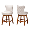 Baxton Studio Gradisca Fabric Swivel Counter-Height Stools With Backs, Light Beige/Walnut Brown, Set Of 2 Stools 1 thumbnail image