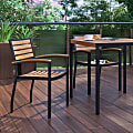 Flash Furniture Lark Outdoor Stackable Faux Teak Side Chairs, Teak/Black, Set Of 2 Chairs