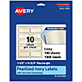 Avery® Pearlized Permanent Labels With Sure Feed®, 94205-PIP100, Rectangle, 1-1/2" x 3-3/4", Ivory, Pack Of 1,000 Labels