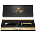 Scriveiner Classic Fountain Pen, Medium Point, 0.7 mm, Black/Gold Barrel, Black/Blue Ink