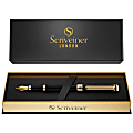 Scriveiner Classic Fountain Pen, Medium Point, 0.7 mm, Black/Gold Barrel, Black/Blue Ink