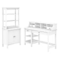 Bush Furniture Broadview 54"W Computer Desk With Shelves, Desktop Organizer, Accent Storage Cabinet And Hutch, Pure White, Standard Delivery