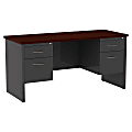 WorkPro® Modular 60"W x 24"D Double Pedestal Desk, Charcoal/Mahogany