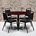 Flash Furniture Round Table With 4 Banquet Chairs, 30" x 36", Mahogany/Black