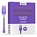 Amscan 8017 Solid Heavyweight Plastic Forks, Purple, 50 Forks Per Pack, Case Of 3 Packs