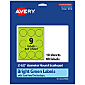 Avery® Print-To-The-Edge Labels With Sure Feed® Technology, 94516-BGP10, Round Scalloped, 2-1/2", Matte Bright Green, Pack of 90 1 thumbnail image