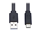 Tripp Lite USB-A to USB-C Flat Cable (M/M), Black, 6 ft. (1.8 m) - First End: 1 x Type A Male USB - Second End: 1 x Type C Male USB - 480 Mbit/s - Nickel Plated Connector - Gold Plated Contact - Black