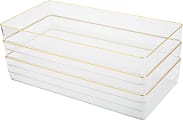 Martha Stewart Kerry Plastic Stackable Office Desk Drawer Organizers, 2"H x 6"W x 12"D, Clear/Gold Trim, Pack Of 3 Organizers