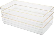 Martha Stewart Kerry Plastic Stackable Office Desk Drawer Organizers, 2"H x 6"W x 12"D, Clear/Gold Trim, Pack Of 3 Organizers 1 thumbnail image