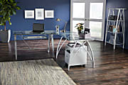 Realspace® Vista Glass 76"W L-Shape Corner Desk, Silver