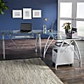 Realspace® Vista Glass 76"W L-Shape Corner Desk, Silver