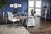 Realspace® Vista Glass 76"W L-Shape Corner Desk, Silver
