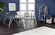 Realspace® Vista Glass 76"W L-Shape Corner Desk, Silver