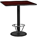 Flash Furniture Laminate Square Table Top With Round Bar-Height Base And Foot Ring, 43-1/8"H x 42"W x 42"D, Mahogany/Black