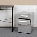 Flash Furniture Ergonomic 21"D Vertical 3-Drawer Mobile Locking File Cabinet, Gray
