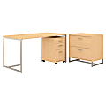 kathy ireland® Office by Bush Business Furniture Method 60"W Table Desk With File Cabinets, Natural Maple, Premium Installation