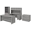 Bush Business Furniture Studio C 72"W x 36"D U-Shaped Desk With Hutch, Bookcase And File Cabinets, Platinum Gray, Premium Installation