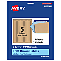 Avery® Kraft Permanent Labels With Sure Feed®, 94262-KMP15, Rectangle, 9-3/4" x 1-1/4", Brown, Pack Of 75