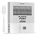 Amscan 8017 Solid Heavyweight Plastic Forks, Frosty White, 50 Forks Per Pack, Case Of 3 Packs