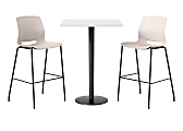 KFI Studios Proof Bistro Square Pedestal Table With Imme Bar Stools, Includes 2 Stools, 43-1/2”H x 30”W x 30”D, Designer White Top/Black Base/Moonbeam Chairs