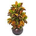 Nearly Natural Croton 37”H Artificial Plant With Metal Bowl, 37”H x 23”W x 21”D, Orange/Gray