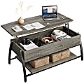 Bestier Lift Top Rectangular Coffee Table With Hidden Compartment And Open Storage Shelf, 18”H x 41-3/4”W x 19-11/16”D, Retro Gray