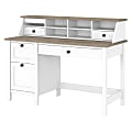 Bush Furniture Mayfield 54"W Computer Desk With Drawers And Desktop Organizer, Pure White/Shiplap Gray, Standard Delivery