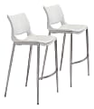 Zuo Modern Ace Bar Chairs, White/Silver, Set Of 2 Chairs