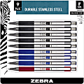 Zebra Pen F-301 Stainless Steel Ballpoint Pens - Fine Pen Point - Refillable - Retractable - Black - Stainless Steel Barrel - 9 / Pack